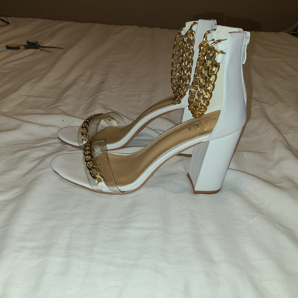 Chic White and Gold Chain Heels